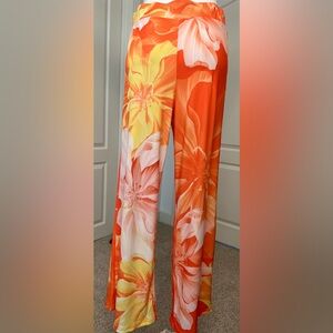NEW Boston Proper Floral Wide Leg Pants in Orange and Yellow